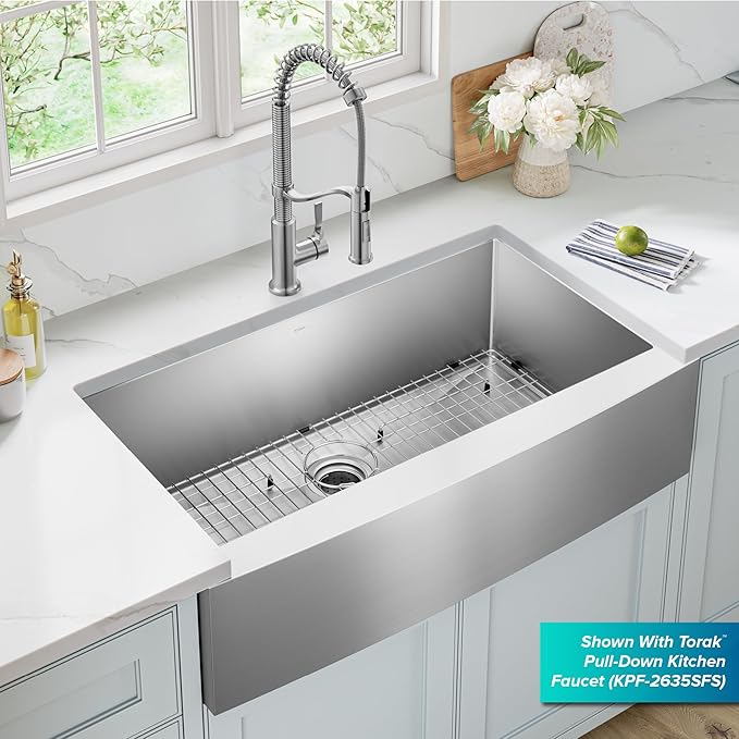 Kraus KHF200-36 Standart PRO Kitchen Stainless Steel Sink, 36 Inch Round Apron Single Bowl