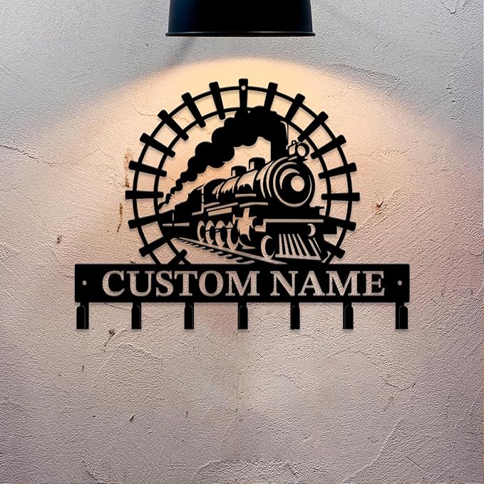 Personalized Train Metal Keys Hooks,Custom Name Metal Train Keys Hooks,Black Metal Train Wall Home Storage Decorative Keys Hooks,Key Holder Hooks for Wall (Style B)