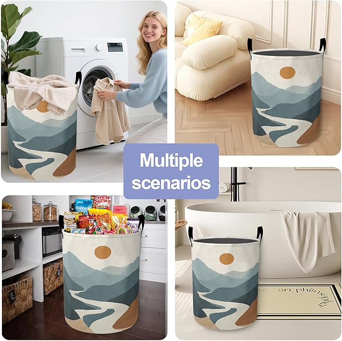 Laundry Basket-Boho Sun Moon Mountains Foldable Waterproof Oxford Cloth Funny Tote Bag Laundry Hamper Clothes Storage Bucket Organizer For Bathroom/Laundry Storage/Bedroom Storage Basket