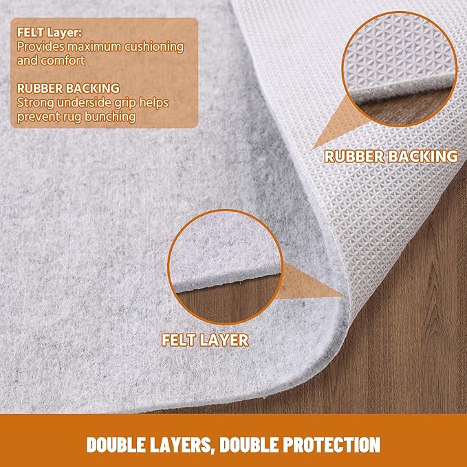 HOMEK 8' x 10' Non Slip Rug Pad Waterproof, 1/4" Thick 100% Felt +Rubber Rug Pad, Under Area Rug Pad Protective Cushioning Rug Pads Carpet Gripper Keep Rugs in Place, Safe for All Floors