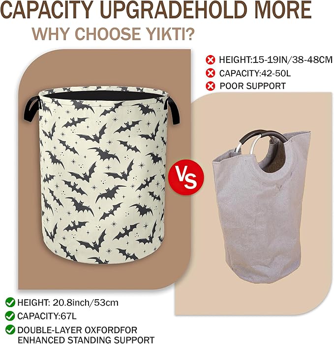 Gothic Bats Laundry Hamper,Halloween Collapsible Laundry Baskets,Waterproof Oxford Cloth Laundry Room Organization for Bedroom,Bathroom,Nursery,16x20 Inch