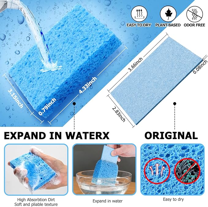 Vilphel 12 Counts Multipurpose Kitchen Sponges Pack Compostable Biodegradable Compressed Cellulose Sponges 18X Super Absorbent POP UP Eco Sponge for Household Use