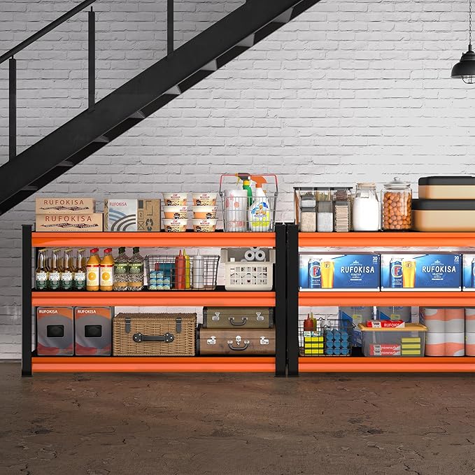 Rufokisa 3-Tier Garage Shelving Heavy Duty,48" W Metal Shelving Unit for Garage,1600lbs Load Capacity Utility Rack Shelves & Shelves,48" W x 18" D x 39" H(Red)