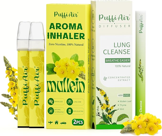Herbal Diffuser with Extracts of Mullein, Thyme & Mint + Air Inhaler with Mullein Essential Oils, Nicotine-Free Smokeless – 2 Pcs | Reduce Cravings & Fatigue, Lung Comfort & Breathing Support