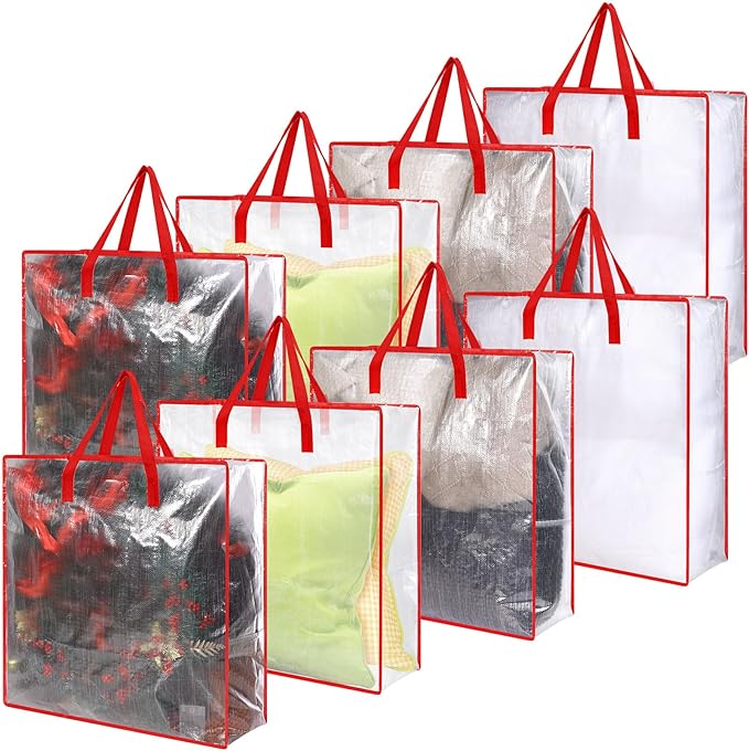 8 Pcs Clear Wreath Storage Bags 26 Inch Christmas Decoration Garland Container Door Garland Holiday Wreath Storage Holder with Handle and Zipper Heavy Duty Plastic Packing Totes(Red)