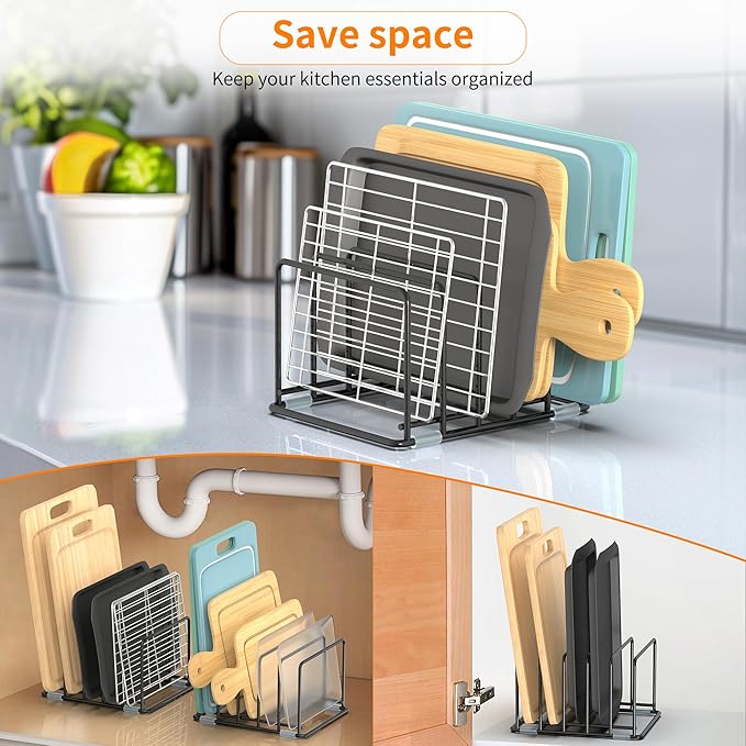 VAEKUCEAN 2-Pack Medium Black Cutting Board Racks, Kitchen Cabinet Organizer, 5 Tiered Shelves for Baking Trays, Cutting Boards, Cookie Sheets, Muffin Pans