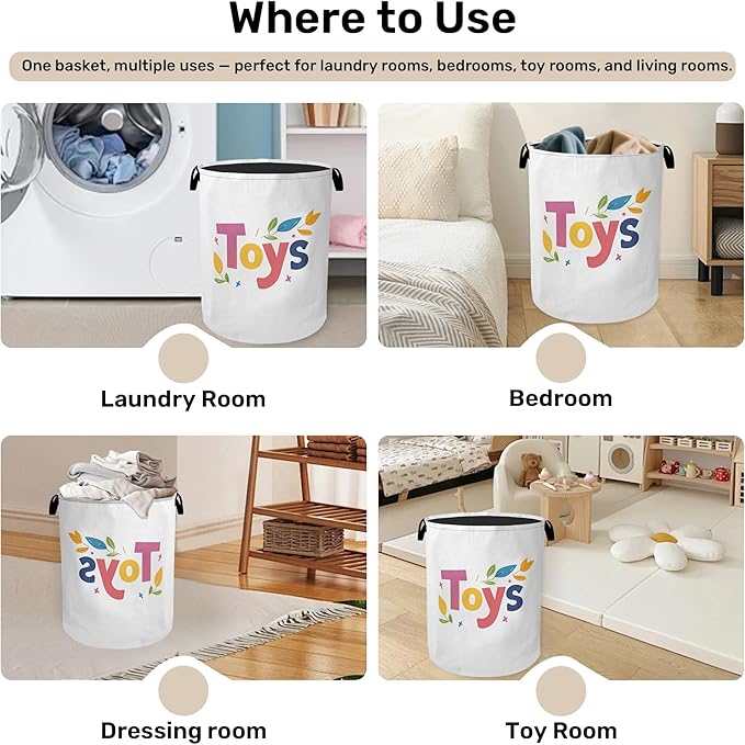 Toys Foldable Canvas Laundry Basket with Handles - Toy Organizer, Heavy Duty for Home，Bedroom, Dorm, Bathroom