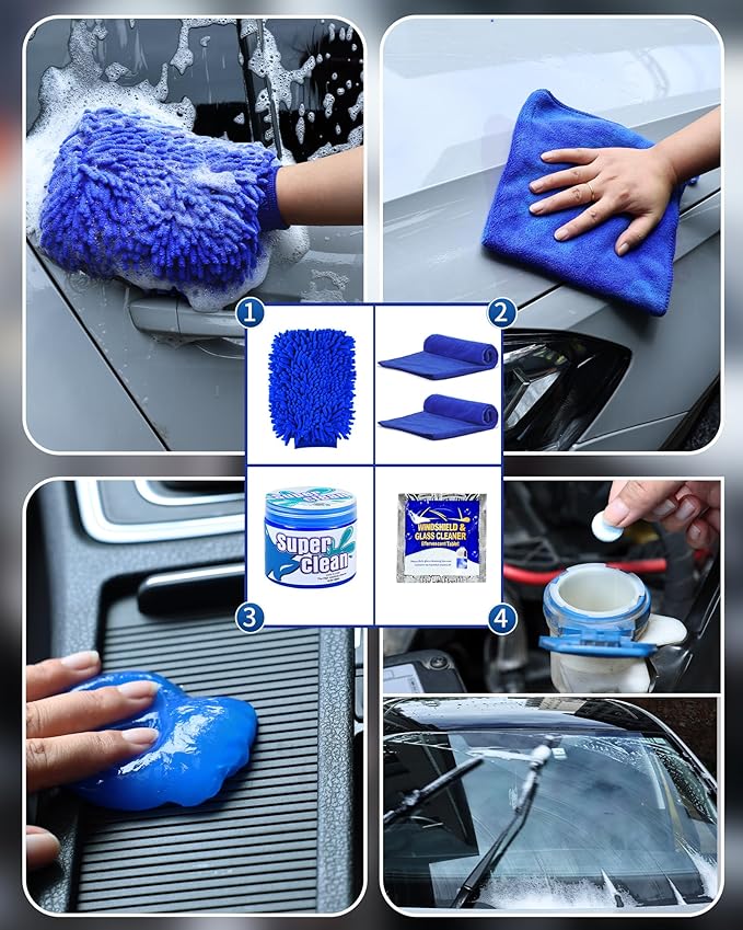 COFSODI Car Cleaning Kit：40 Pcs Interior Windshield and Window Cleaner Detailing Set；Wheel & Tire Brush；Car Wash Mitt；Cleaning Bucket；Total Care Supplies；Towels；Automotive Tools