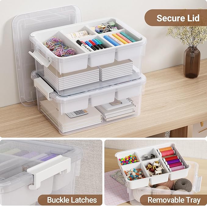 20Qt Plastic Storage Bin with Lid, Clear Latching Organizer Box with Removable Tray, Portable Storage Container, for Holiday Ornaments, Home Organization, 1Pack