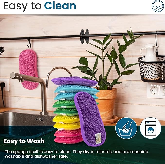 Onutis – 10 Kitchen Sponges Pack– Washable and Reusable Dishes Sponge Rubber – 6 X 3 inches - Multicolored