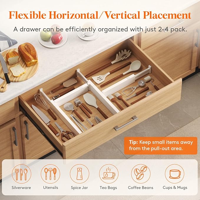 Lifewit 8 Pack Kitchen Drawer Dividers 2.36" High, 11"-17" Adjustable Drawer Organizer for Utensils/Clothes/Makeup, Plastic Expandable Separators in Dresser/Bedroom/Bathroom/Office Storage