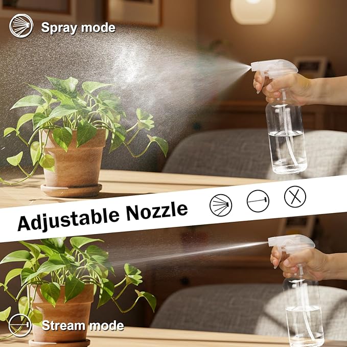 Hethyo Glass Spray Bottles 16.9oz Empty Spray Bottle Mist/Stream Spraying Small Refillable Containers for Hair Care, Cleaning Solutions, Plants, Essential Oils 2 Pack (Clear, 16.9oz)