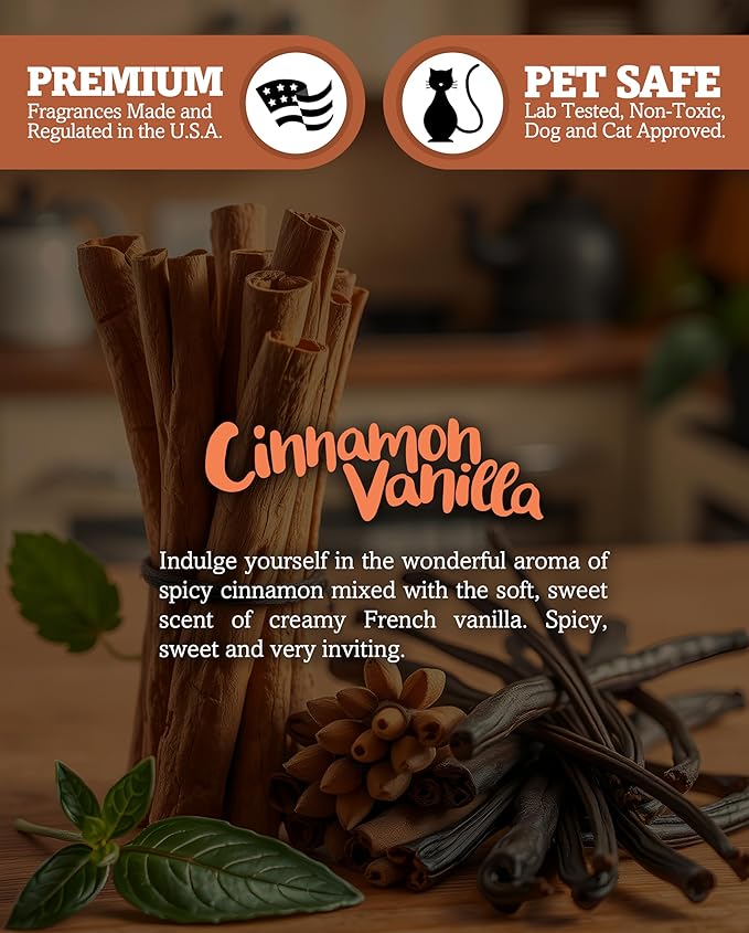 Cinnamon Vanilla Scented Natural Soy Candle, 9 Oz., Essential Fragrance Oils, 100% Soy, Phthalate & Paraben Free, Clean Burning