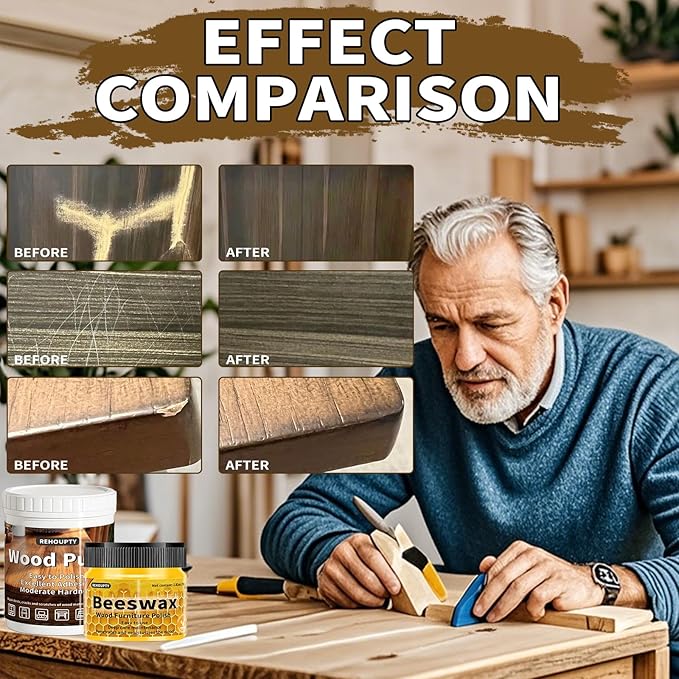REHOUPTY Wood Furniture Repair Kit, All-in-One Large Capacity Floor Repair Kit Include Wood Putty & 12 Colors Wood Touch Up Filler and Beeswax, Vinyl Floor Repair Kit for Scratch, Cracks, Stain, Holes