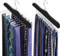 TOPIA HANGER Tie Rack Hanger for Closet, Wooden Tie Organizer for Men with 24 Folding Hooks, Space Saving Necktie Holder for Storage and Display Bra, Tank Top, Camisole (2-Pack), Black- CT14B-2