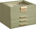 SONGMICS Jewelry Box Organizer with Glass Lid, 4-Layer Jewelry Storage, with 3 Drawers, Modern Style, 8 x 9.1 x 6.5 Inches, Laurel Green and Gold Color UJBC173C02