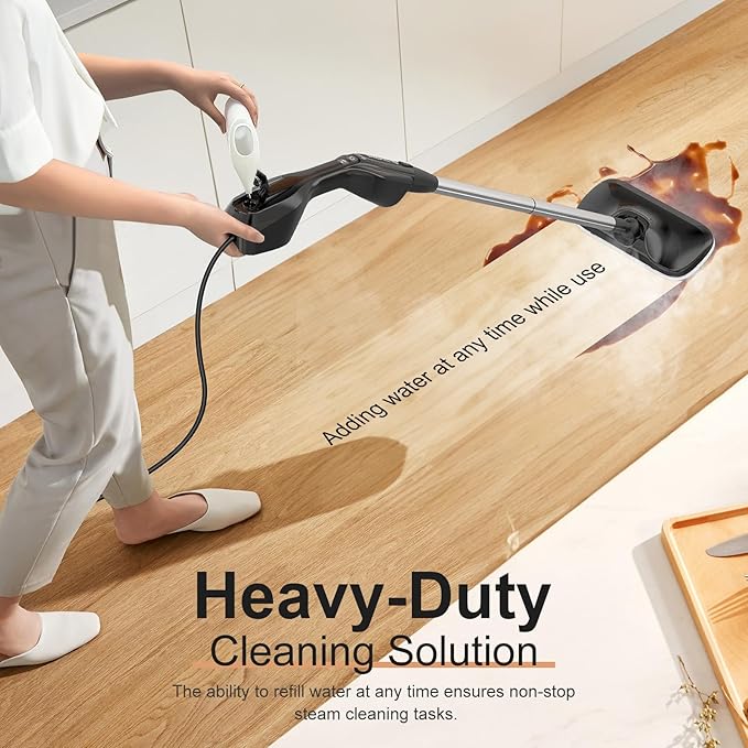 Let'Steam 17 in 1 Steam Mop with Detachable Handheld Steam Cleaner, Powerful Steam Mops for Cleaning Hardwood, Laminate Floor, Tiles and Grout, Dual- Rod Design Floor Steamer with 2 Modes