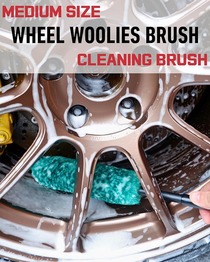 Wheel Brushes for Cleaning Wheels (4 Pro Pack)- 2X Soft Wheel Cleaning Woolies Brush, Detailing Brush and Stiff Tire Brush, Scratch Free Durable Car Wheel Rim Brush Kit for Car Rim and Tire Detailing