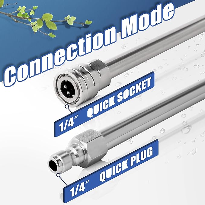 RIDGE WASHER Pressure Washer Wand Extension, 180 Inch Replacement Lance, Stainless Steel Power Washer Extender, 1/4' Quick Connect Fitting, 4000 PSI (3 Wands 60" Each)