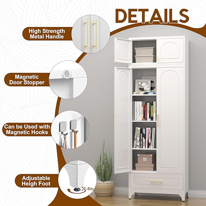 90" Pantry Kitchen Cabinet with Drawer, 75" Pantry Cabinets with 15" Cabinets, Freestanding Kitchen Storage Cabinet for Dining Room, Living Room, Alacena para Cocina, Assembly Required, White