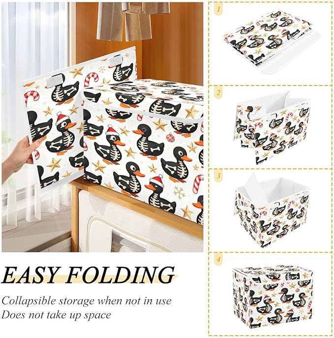 Christmas Skeleton Ducks Storage Bins with Lids Foldable Storage Basket with Handles Collapsible Large Fabric Organizer Containers for Clothes Shelves Closet Office Home