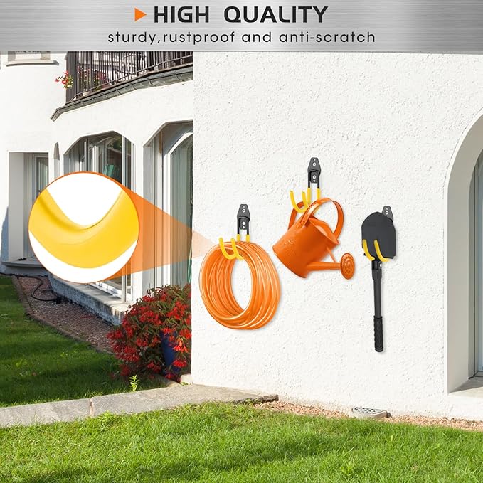 Hose Hanger Wall Mount 2 Pack,Heavy Duty Hose Holder with Screws Metal Hose Hangers for Outside,Hose Rack Suitable for Garage,Garden and Yard,Yellow