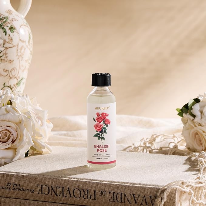 Airkeep Reed Diffuser Oil Refill/English Rose/3.38oz（100ml/1 Pack/Scented Oil Refill for Reed Diffuser Home Fragrance for Bedroom, Bathroom Office Home Decor