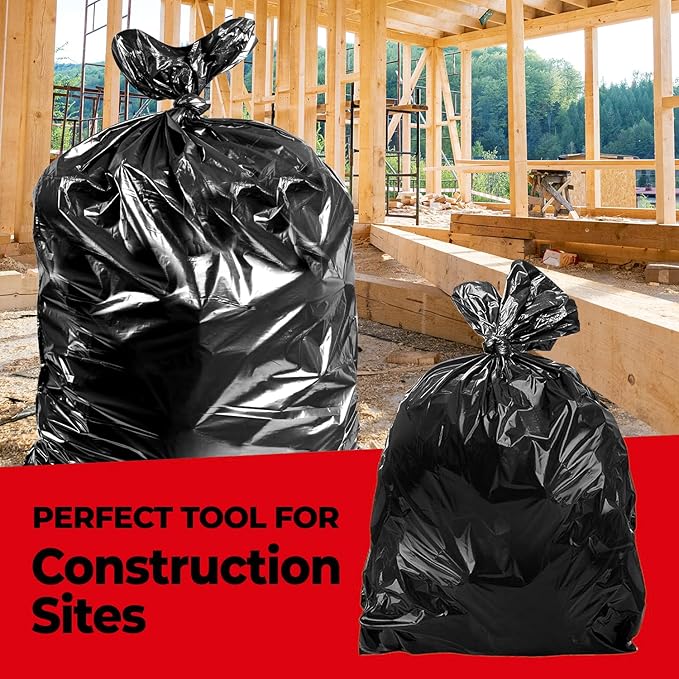 ToughBag 42 Gallon Trash Bags, 2.5 Mil Contractor Garbage Bags (50 COUNT) Heavy Duty Black Garbage Can Liners, 38 x 48" - Construction, Lawn, Industrial, Leaf - Made in USA