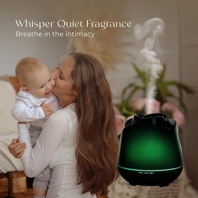 Earnest Living Rose Essential Oil Diffuser 150ml – Mini Ultrasonic Aromatherapy Humidifier for Bedroom & Desk, Quiet Mist, USB Powered, 7-Color Night Light, BPA for Women, Solid Black