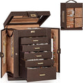 AKOZLIN 360° Rotating Jewelry Box 6-Tier Organizer Functional 360° Rotating Jewelry Storage Case for Women Girls Ring Necklace Earring Bracelet Holder with Mirror Brown
