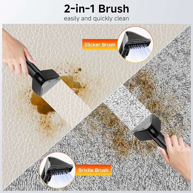 Vaconly Portable Spot Cleaner Machine for Carpet and Upholstery - 18Kpa Carpet Cleaner with Dual BrushHeads, Easy Move, Cleaning Machine for Furniture, Couch, Stairs, Car and Pet Stain,Yellow