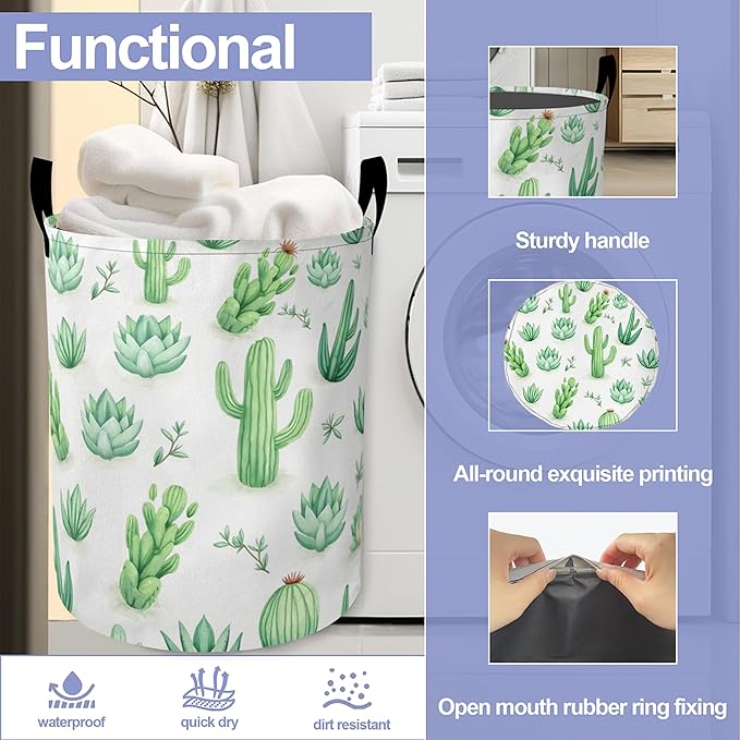 Laundry Basket-Cactus and Succulent Foldable Waterproof Oxford Cloth Funny Tote Bag Laundry Hamper Clothes Storage Bucket Organizer For Bathroom/Laundry Storage/Bedroom Storage Basket