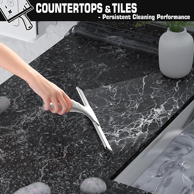 OVSGTTZ All-Purpose Stainless Steel Shower Squeegee for Glass Doors with 2 Adhesive Hooks, Squeegee for Bathroom Cleaner Tool Household Window Mirror Squeegee, Cleaning Tile Wall, Car, 10 Inch Silver
