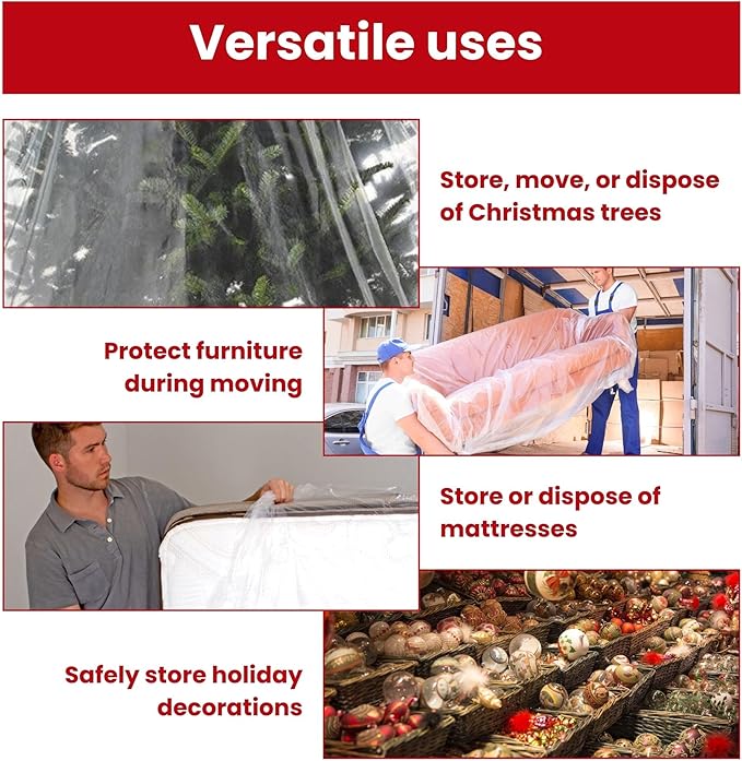 VicMore Christmas Tree Disposal Bag 9x6 ft Clear Plastic – Heavy-Duty, Tear-Resistant & Odorless Polyethylene for Real or Artificial Xmas Tree Removal, Storage & Moving