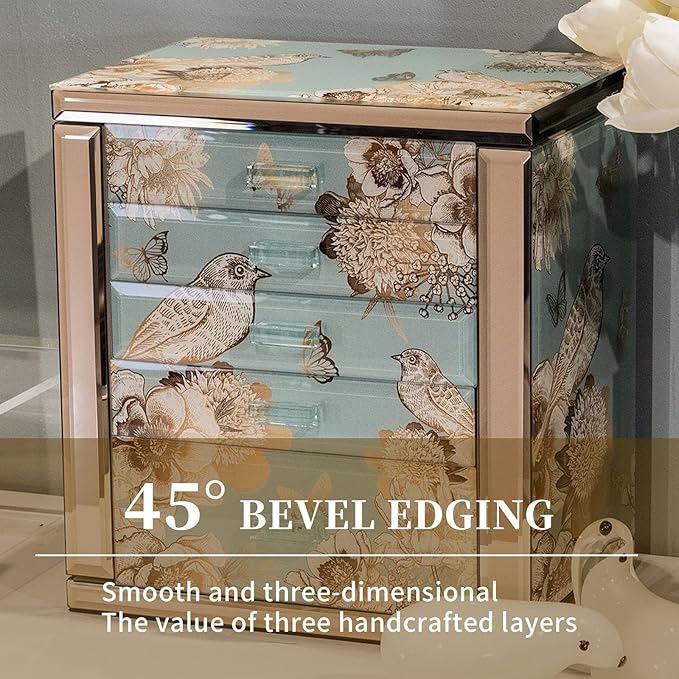 Glass Jewelry Box, 5-Layer Storage Case,Jewerly Boxes for Women Girls,Jewelry Gift Decorative Boxes, Art Painting Tabletop Ornament Organizer For Earring Necklace Watch Christmas Gifts