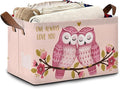 Pink Owl Storage Baskets,Flowers Foldable Organizer Bin with Handles for Home Living Room Bedroom Closet Box 17x11.5x10Inch