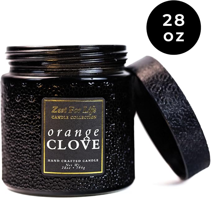 A Cheerful Giver - 28oz Large Scented Candle Jar with Lid- Zest for Life - 130 Hours of Burn Time, Gift for Women (Large, Orange Clove)
