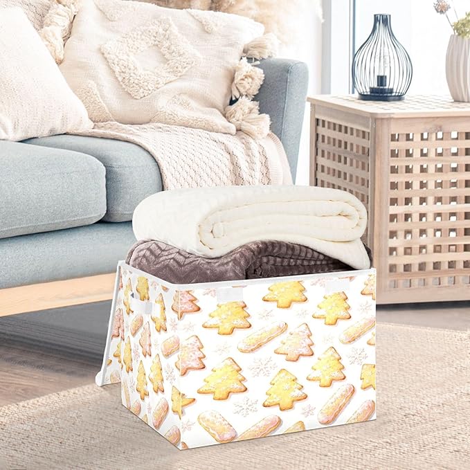 Christmas Tree Cookies Snowflake Storage Bins with Lids Foldable Storage Basket with Handles Collapsible Large Fabric Organizer Containers for Clothes Shelves Closet Office Home