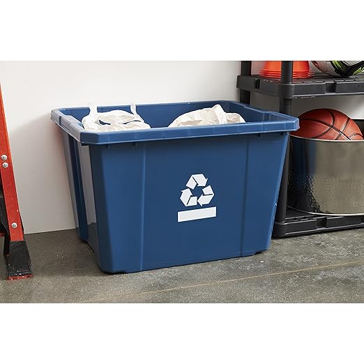 Gracious Living Medium Curbside Blue Box, Plastic 17 Gallon/64 Litre Home Trash Can Refuse and Recycling Bin Container with Built-in Handles (24 Pack)