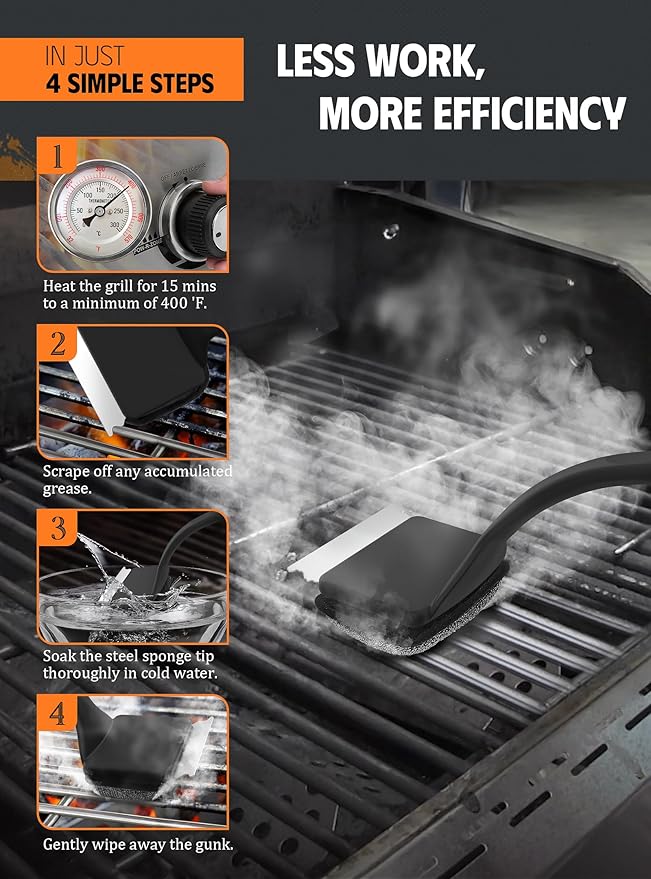 MEKER Grill Brush Bristle Free Replacement Pad, Ultra Safe Cleaning, Grill Cleaner Pad, Grill Brush Replacement Pad, 4 PCS