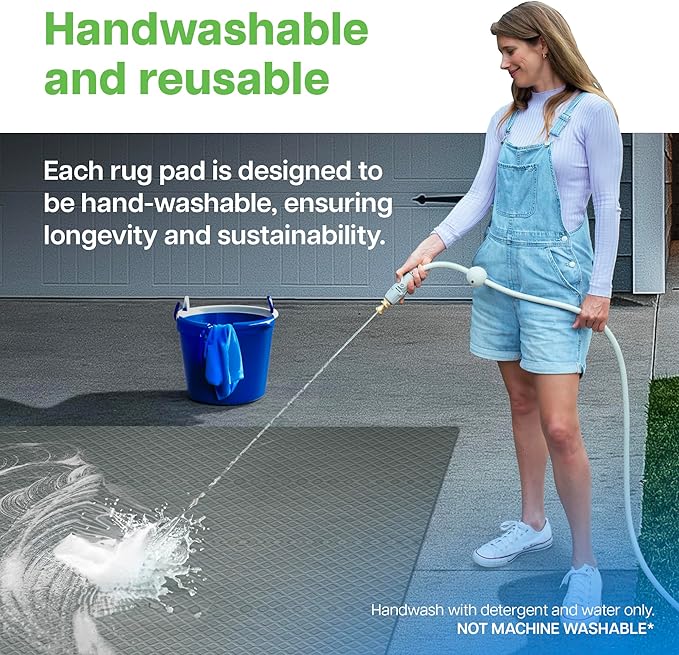 RugPadPets Waterproof Rug Pad Gripper 9x12 ft (1/4" Medium) – Non-Slip Underlay for Area Rugs, Runners, Carpet – Cushioned Padding for Hardwood, Vinyl, Concrete Floors – Washable Mat Protector