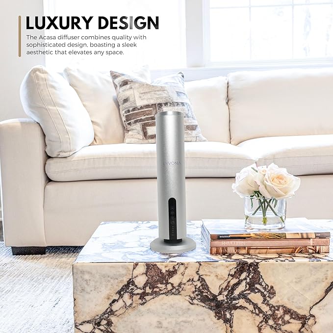 Levona Scent Essential Oil Diffuser - Cold Air Diffuser, Waterless Plug-In Aroma with Night Light, App Controlled - For Home, Office & Hotel - Covers 1000 sq ft - Acasa 1000, Silver (Oil Not Included)