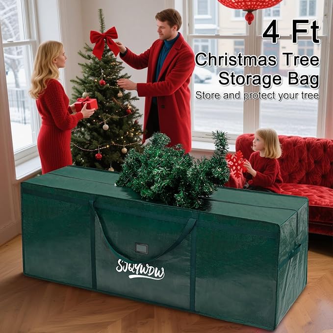 Small Christmas Tree Storage Bag 4ft/5ft – Heavy Duty Reusable Tree Storage Bag with Reinforced Handles, Thickened PE Material Moisture-resistant Tearproof for Short Holiday Trees (Green)