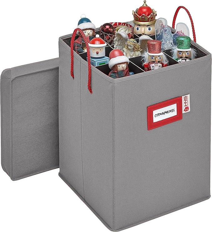 Christmas Nutcracker and Figurine Collectible Storage Box - Stores Up to 9-16" Tall Nutcrackers, Ornaments, and More - Holiday Decor Organizer with Adjustable Dividers - Nutcracker NOT Included