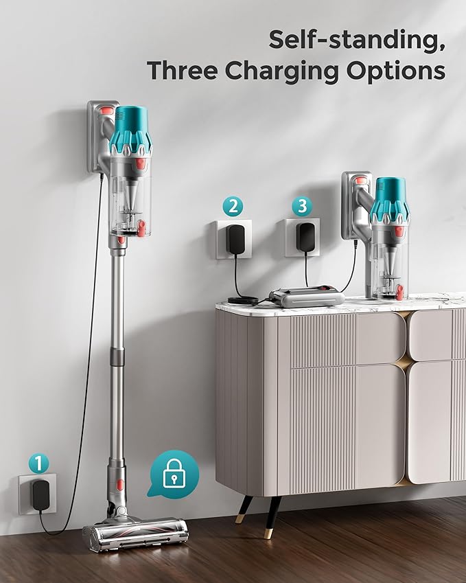 Hivroo V6 Cordless Vacuum Cleaner,600W Stick Vacuum with LED Touch Screen,70Mins 50KPA Self-Standing Wireless Vacumm,Upgraded Anti-Tangle Vacuum Cleaner for Home,Pet Hair,Carpets,Floor,Green