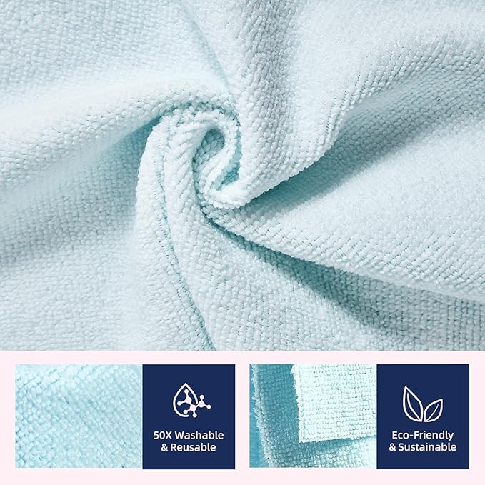 & PLUSH Microfiber Cleaning Cloth Roll - 85 Pack, Tear Away Microfiber Towels, 12" x 12", Reusable, Washable, Streak Free, Ultra Absorbent Dish Rags for Car, Home, Garage or Shop (Blue)