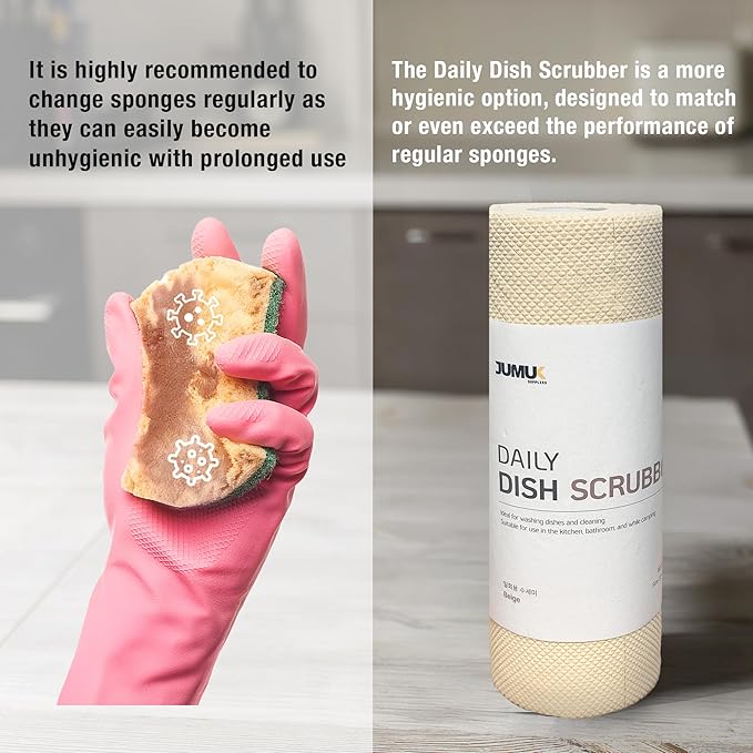 Jumuk Supplies Daily Dish Scrubber Sheet Non-Scratch Household Disposable Cleaning Sponges | Recyclable, Eco-Friendly & Perfect for Kitchen, Home Cleaning and Outdoor Use (1, Beige)