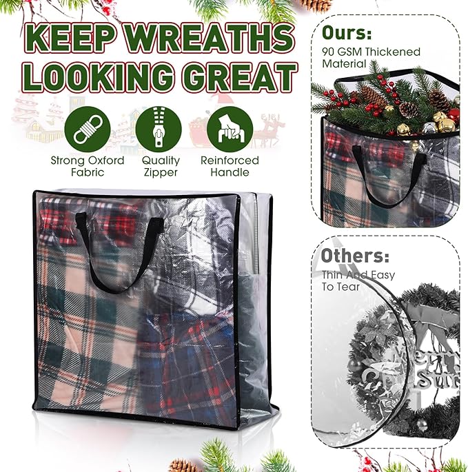 5 Pack Christmas Storage Bags, 7.5 Ft Christmas Tree Large Bag and 25" Garland Wreath Containers Packing Tote Moving Bags with Handle Zipper for Artificial Xmas Tree Wreath Garland