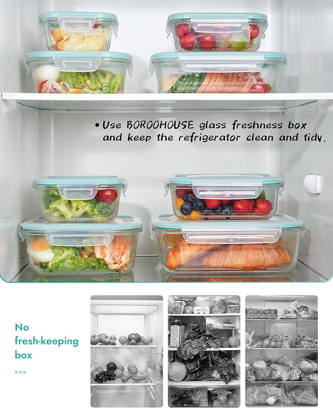 BOROHOUSE 8-Piece Borosilicate Glass Food Storage Containers Set with Airtight Lids - Oven, Microwave & Freezer Safe, Leak-Proof, BPA-Free - Baking, Meal Prep & Gift Ready