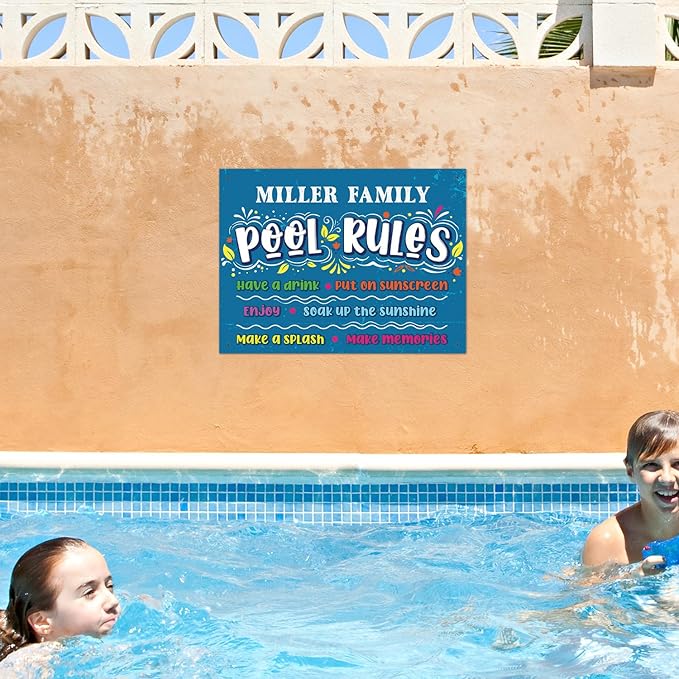 Custom Pool Sign, Pool Rules Make Memories for Pool Decor Sign, 18x24 Inches, Rust Free .063 Aluminum, Fade Resistant, Made in USA by Sigo Signs